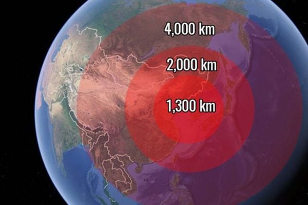 Tres de los misiles de largo alcance de Corea del Norte podrían penetrar cualquier objetivo dentro de este rango, según el Centro para la Estrategia y Estudios Internacionales